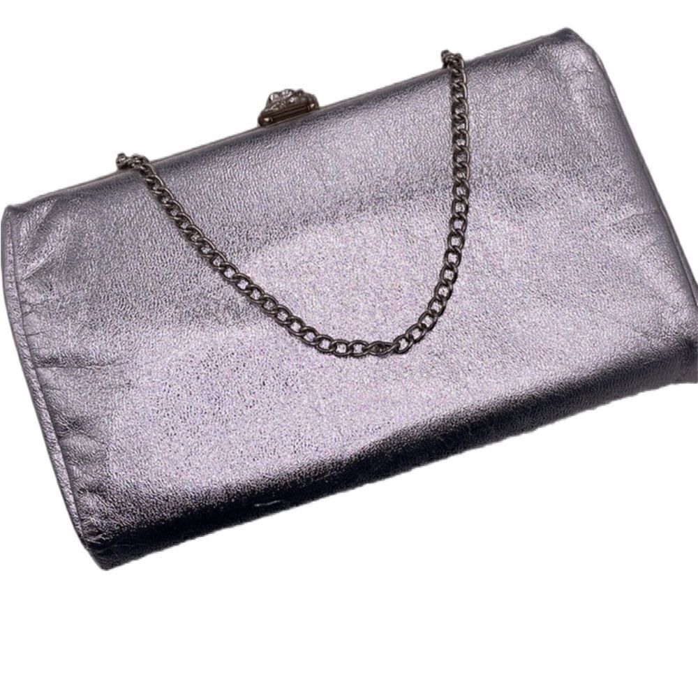 Silver Clutch/Handbag with Metal Rose Closure